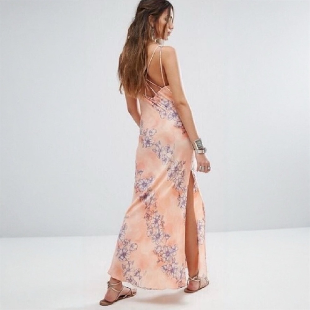 Intimately Free People Cassie Girl Satin Floral Slip Dress Orange Combo - Medium - Picture 4 of 16